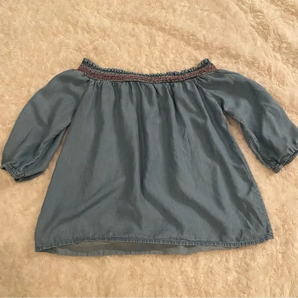 Harper Heritage Off Shoulder Blue Chambray Peasant Top Womens M Medium 3/4 Slv - Picture 2 of 6